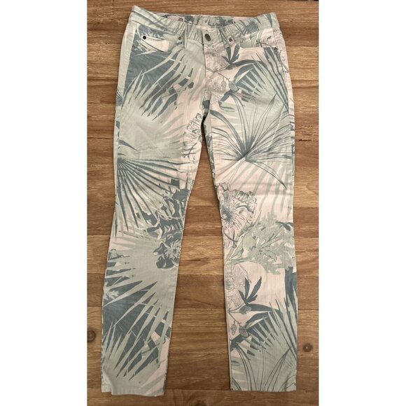 GAP Always Skinny Jeans Mint Tropical Palm Leaves Denim Stretch Womens Size 26R - Picture 1 of 4